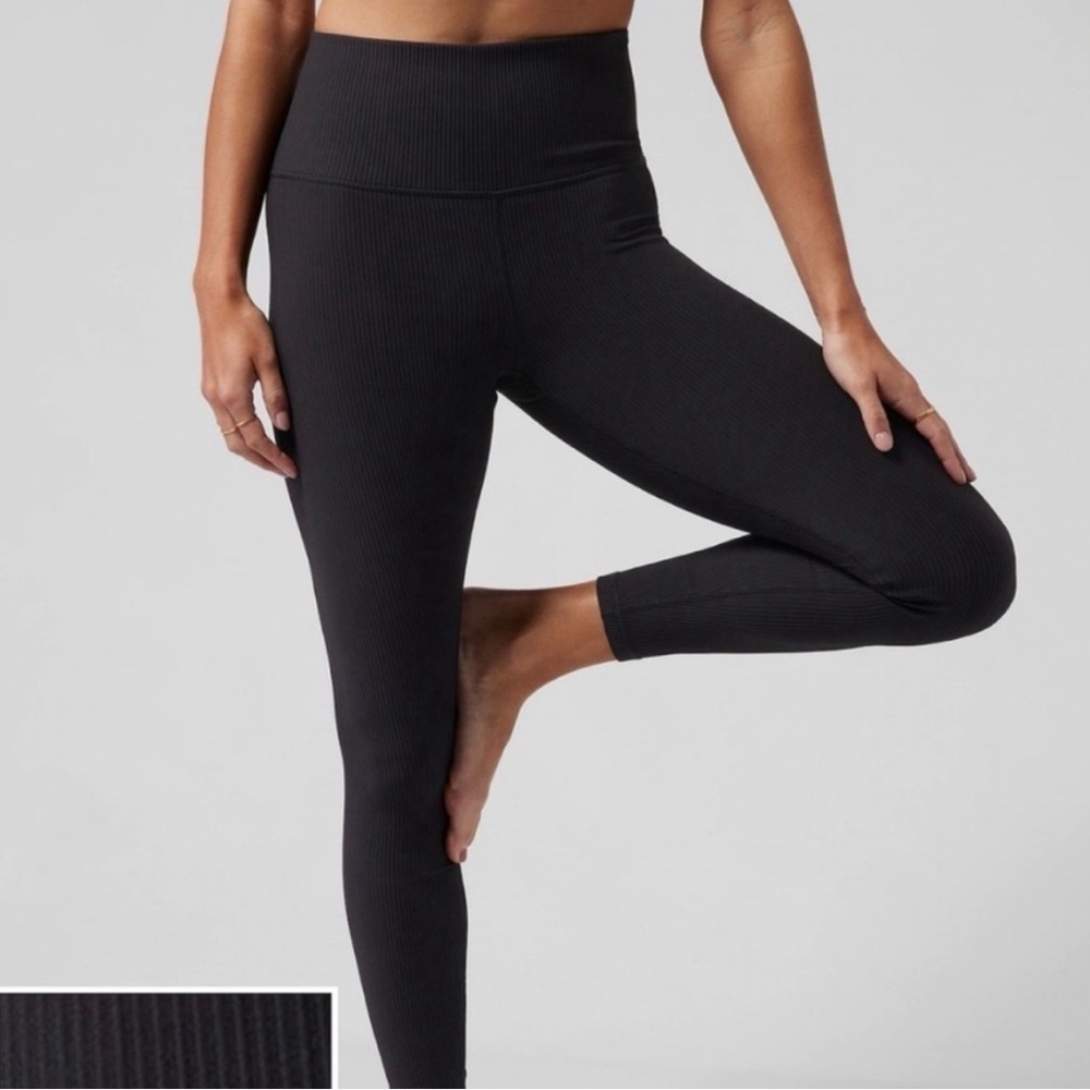 Athleta Elation Black Ribbed High-Waist Leggings